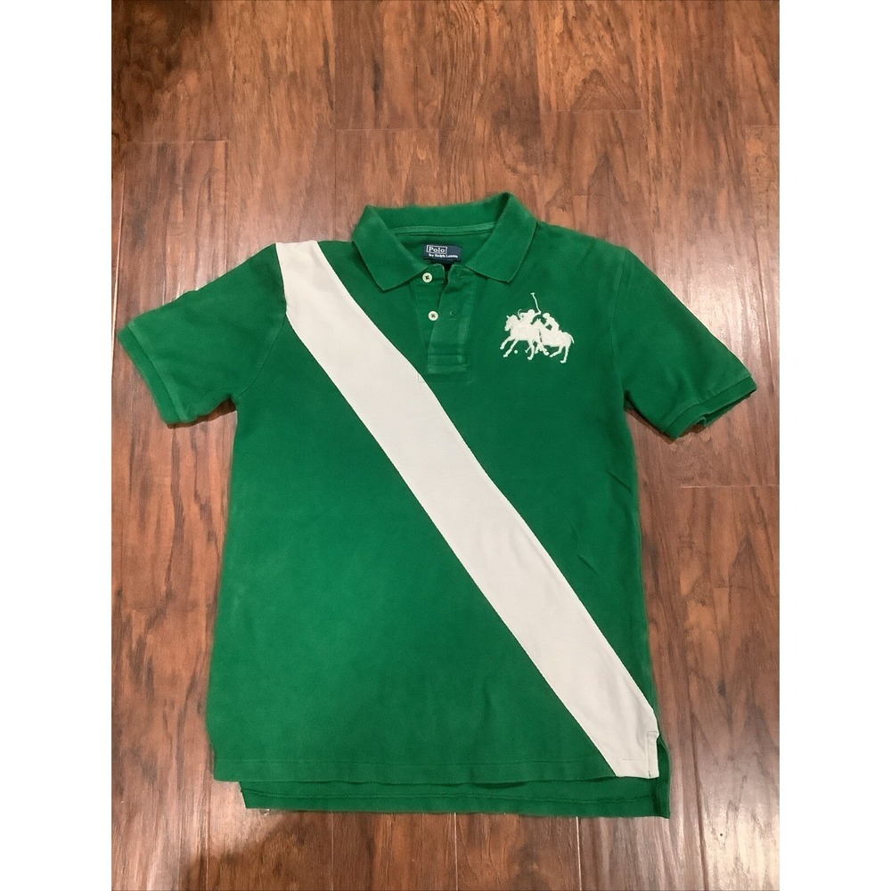 Ralph Lauren Boys Polo Shirt Sz L (14-16) Dual Match Short Sleeve Green Striped